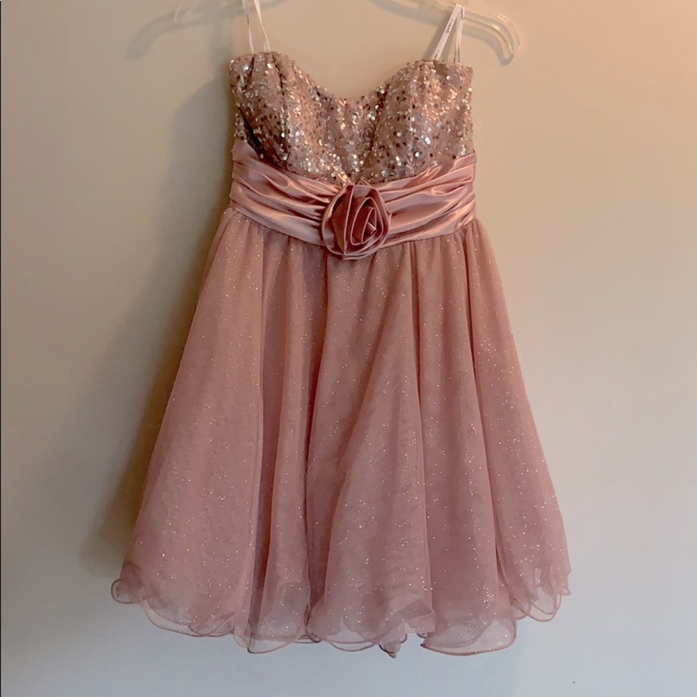 Strapless pink prom dress